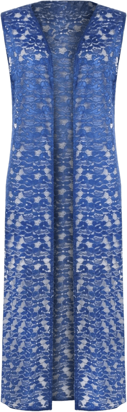 WearAll Women's Plus Size Floral Lace Open Long Sleeveless Top Cardigan 10-24 16 Royal Blue