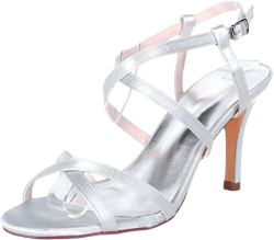 Womens Ankle Strap Wedding Heels For Bride Party Dress Shoes Work Party 8.5CM 6.5 Silver