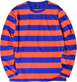 Zengjo Men's Casual Cotton Spandex Striped Crewneck Long-Sleeve T-Shirt Basic Pullover Stripe tee Shirt Medium Orange Blue