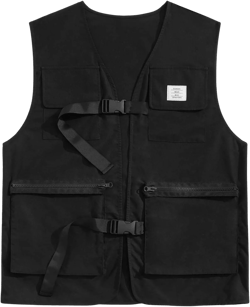 Verdusa Men's Utility Cargo Vest Pocket Front Buckle Safari Fishing Coat Jacket X-Large Black