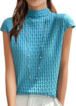 Wowcarbazole Womens Summer Sweater Top Mock Neck Slim Fit Tank Tops Sleeveless Trendy Lightweight Pullover Vest Knit Blue Small