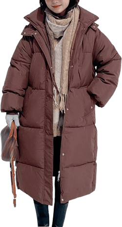 DGHM-JLMY Winter Long Coats For Women Hooded Warm Quilted Puffer Jacket Zip Up Button Loose Coat Windproof Outerwear Coffee Color 3X-Large