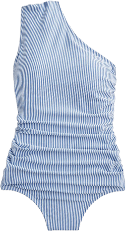 Ruched one-shoulder one-piece swimsuit in seersucker stripe