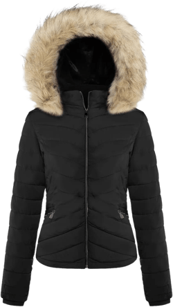 BodiLove Women's Warm Winter Quilted Puffer Short Coat High Collar Jacket with Removable Faux Fur Hood
