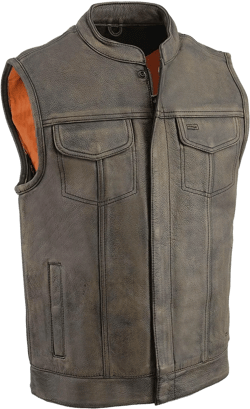 Milwaukee Leather MLM3513 Men's Premium Leather Club-Style Motorcycle Vest w/Snaps and Zipper Closure Black/Beige 8X-Large