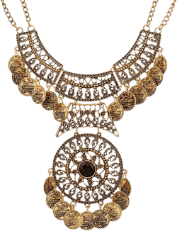 Kenfery Bohemian Retro Gothic Black Gemstone Carving Geometric Boho Statement Necklace Jewelry for Women (Retro Gold)