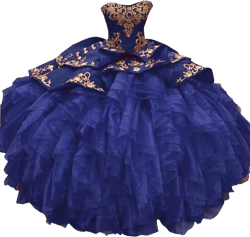 Amazing Gold Embroideried Strapless Ball Gown Quinceanera Prom Dresses Satin Ruffled 2025 6 Navy Blue