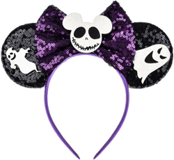 A Miaow Halloween Decoration Headpiece Black Mouse Ears Headband MM Butterfly Hair Hoop Halloween Park Women Adults Costume Photo Shoot (Black and Purple Ghost)