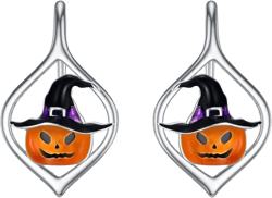 925 Sterling Silver Halloween Earrings for Women Cat Spider Bat Pumpkin Skeleton Skull Ghost Earrings Gothic Halloween Jewelry Gifts F01-Pumpkin & Witch Hat