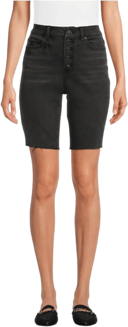 Time and Tru Black Raw Edge Hem Denim Bermuda Shorts - 12