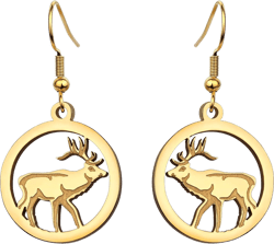 Animal Dangle Earrings for Women - Silver Gold Plated Wildlife Bear Moose Elk Buffalo Circle Hoop Earrings - Cute Jewelry Gift for Teen Girls Gold-Elk