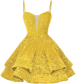 Sequin Short Homecoming Dress for Teens 2024 Spaghetti Strap Sparkly Prom Dress Sweet Cocktail Evening Party Gowns 2 Yellow