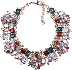 14K Yellow Gold Colorful Beaded Necklace For Women Costume Jewellery Vintage Elegant Black Crystal Rhinestone Choker Chunky Statement Necklace, Bib Necklace For Women 7 - Bib Necklace