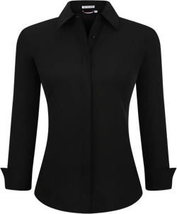 Alex Vando Womens Dress Shirts Wrinkle Free Regular Fit Long Sleeve Stretch Work Shirt Hidden Placket Black X-Large