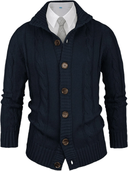 Aimeilgot Mens Fashion Casual Slim Fit Button Down Cable Knitted Stand Collar Cardigan Sweater at Amazon Men’s Clothing store
