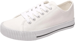 BENEKER Women's Fashion Sneakers Low Top Lace Up Canvas Sneakers Comfort Tennis Shoes Casual Walking Shoes 7 White