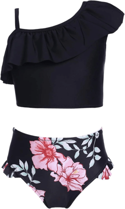 Arshiner Girls Two Piece Swimsuit Ruffles Flounce Printed Bikini Set Swimwear Girl Bathing Suits with Chest Pad 4-15 Years : Clothing, Shoes & Jewelry