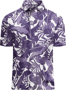 Mens Golf Shirts Short Sleeve Moisture Wicking Dry Fit Performance Athletic Polo Shirt X-Large Navy White Leaves