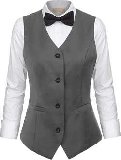 Women's Suit Vest V-Neck 4 Button Fully Lined Formal Business Workwear Lady Waistcoat Medium-Large Grey