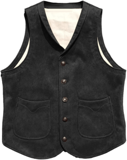 Men's Suede Leather Vest Cowhide Waistcoat Man Western Cowboy Vests with Pockets Small Black