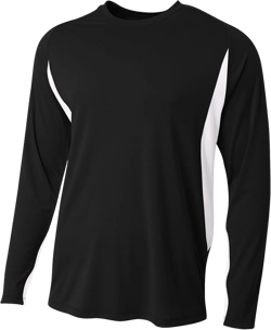 A4 Men's Long Sleeve Color Block Tee Medium Black/White