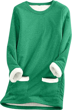 Winter Fleece Lined Warm Shirts for Women Casual Solid Color Raglan Long Sleeve Crewneck Tunic Tees Casual Thermal Top Small Pocket_green