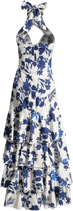Women's Criss Cross Halter Neck Sleeveless Summer Floral Print Flowy a Line Maxi Dress(XX-Large), Blue