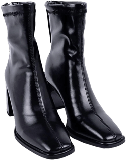 LEHOOR Women's Chunky Heel Ankle Boots Square Toe Back Zipper Patent Leather Mid Calf Booties High Block Heel Dress Mid Boots Casual Cute Winter Warm 4-11 M US 11 Matte Black