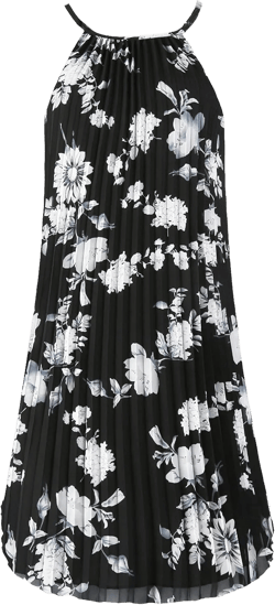 Ellames Women's 2024 Summer Spaghetti Strap Pleated Casual Swing Dress with Belt Large White Floral