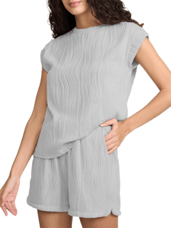 Women's Summer 2 Piece Outfits Lounge Sets Textured Casual Tracksuit for Women Short Sleeve Loungewear with Pockets