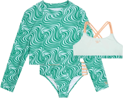 Reebok Girls' Rash Guard Set - 3 Piece UPF 50+ Long Sleeve Swim Shirt with Bikini Swimsuit - Swimwear Set for Girls (4-16): Clothing, Shoes & Jewelry