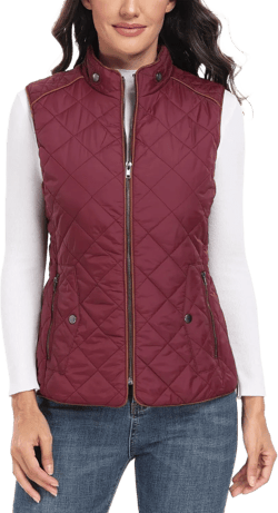 Dilgul Women Padded Vest Stand Collar Zip Up Trendy Puffer Lightweight Quilted Vest Medium Reddish Brown