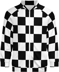 Checkerboard Black White Checkered Bomber Jacket Men Lightweight Causal Flight Windbreaker Track Jacket Shirt 4X-Large Style