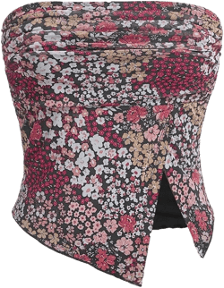 Floerns Women's Boho Floral Print Strapless Mesh Tube Top Split Hem Crop Top X-Small A Red