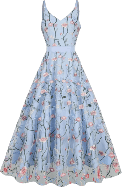 Women's Floral Embroidery Dress V Neck Mesh Vintage Cocktail Wedding Guest Gown Prom Evening Party Swing Dress
