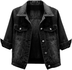 Locachy Womens 3/4 Sleeve Short Denim Jacket Lapel Button Down Cropped Trucker Jean Jackets Coats X-Small Black