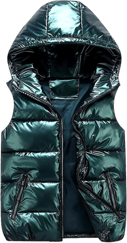 AYGJKIE Puffer Vest Men/Women Shiny Hooded Reflective Down Jacket Padded Jacket Vest Thick Quilted Puffer Coat Winter Green Large