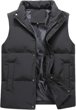 JEsilunmaMY Men's Solid Color Casual Padded Vest Sleeveless Stand Collar Cotton Down Vest Plus Size Outdoor Sports Vest Coats Small Black
