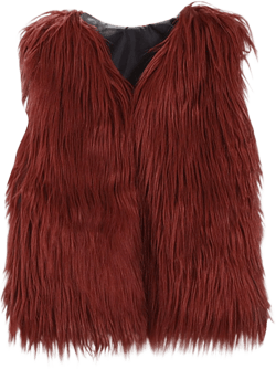 Girls Faux-Fur Jacket Coat Winter Thick Warm Fashion Cool Vest Clothes, Red, 6-7 Years