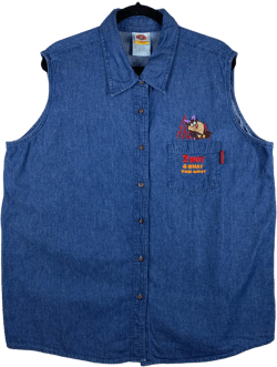 Vintage Looney Tunes Womens Blue Button Denim Vest Size 2XL