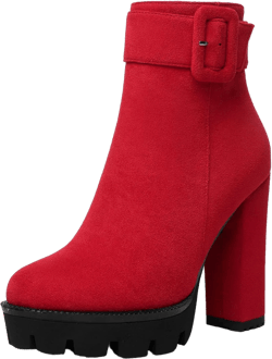 Mettesally Womens Platform Buckle Ankle Boots Round Toe Chunky Block High Heels Side Zipper Short Boots Office Winter Shoes 6 Suede Red