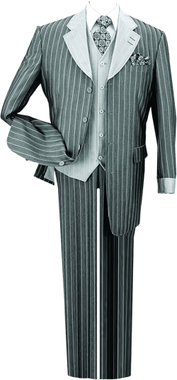 Pinestripe Fashion Suit with Contrast Collar, Cuffs & Vest, 4 Colors 56-60 Black