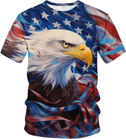LAOLIUSN Men's 3D Eagle Print T-Shirt - Patriotic Theme,Animal Graphic Tee 4X-Large White