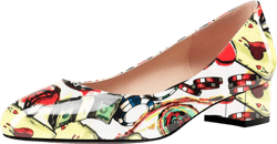 Aachcol Women Round Toe Pumps Chunky Block Low Heel Slip-on Dress Shoes Office 1.5 Inch 10.5 White Multicolor