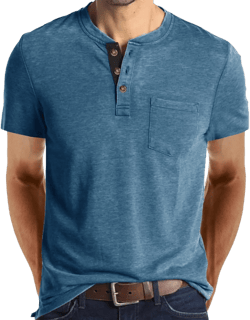 Mens Henley T Shirts 3 Button Cotton Short Sleeve Stylish Casual Summer Classic Lightweight Tops, Small, White Medium Blue