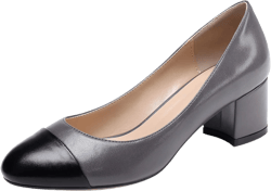 Eldof Women's Round Cap Toe Block Heels Slip On Chunky Low Heel Pumps for Wedding Party Office Classic Dress Shoes 2 Inches 11.5 Black-gray