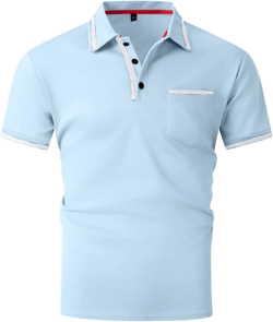 WENKOMG1 Mens Short Sleeve Polo Shirt Casual Spring Summer Stand Collar T-Shirts V-Neck Regular Fit Golf Shirt 3X-Large A Light Blue