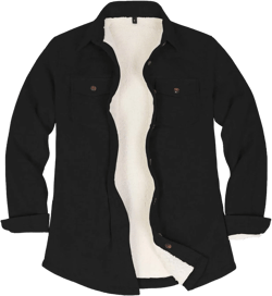 ThCreasa Womens Sherpa Lined Flannel Jacket with Hand Pockets, Plaid Button Down Fuzzy Shirt Jackets Black XX-Large