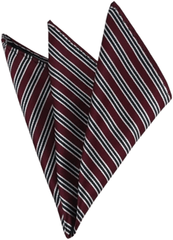 Men's Black, White And Burgundy Stripe Woven 10 Inch x 10 Inch Pocket Squares Handkerchief