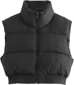 KEOMUD Women's Winter Crop Vest Lightweight Sleeveless Warm Outerwear Puffer Vest Padded Gilet Small 02 Black